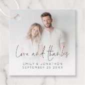 Moderne foto-overlay Love Thanks Script Bruiloft Bedankjes Labels (Voorkant)