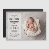 Moderne foto overlay magnetische geboorte aankondi magnetische uitnodiging (Voorkant / Achterkant)