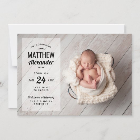 Moderne foto overlay magnetische geboorte aankondi magnetische uitnodiging (Voorkant)