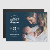 Moderne foto overlay magnetische geboorte aankondi magnetische uitnodiging (Voorkant / Achterkant)