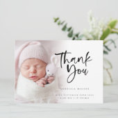 Moderne foto-overlay-meisje Dank je geboorte Aankondiging (Staand voorkant)