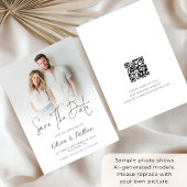 Moderne foto-overlay QR-code bruiloft Save The Date