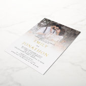 Moderne Foto Overlay QR Code Trouwen Luxe Echt Folie Uitnodiging (Gedraaid)