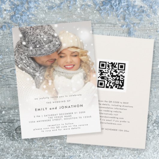 Moderne foto-overlay QR kerstbruiloft Kaart