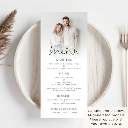 Moderne foto-overlay-script bruiloft menu