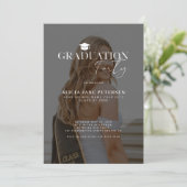 Moderne foto overlay script graduatie party kaart (Staand voorkant)