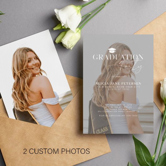 Moderne foto overlay script graduatie party kaart