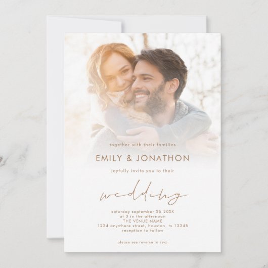 Moderne foto overlay script QR code bruiloft Kaart (Voorkant)