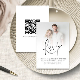 Moderne foto overlay script QR code bruiloft RSVP Kaartje
