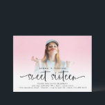 Moderne foto-overlay Script Sweet Sixteen Kaart<br><div class="desc">Moderne foto-overlayscript sweet-zestien. Minimalistische stijl voor uw 16e verjaardagsfeestje. Vervang eenvoudig de steekproeffoto met uw op de voorzijde, die achter een laag van de gradiëntopaciteit is zodat staat de tekst goed bij de bodem uit. U kunt tekstkleuren veranderen als u wenst om uw foto beter aan te passen via Edit...</div>