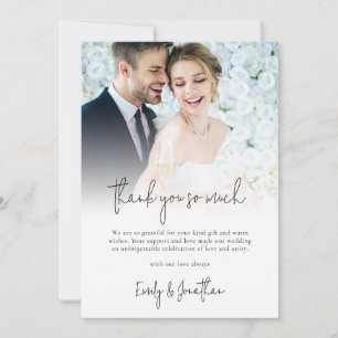 Moderne foto-overlay scriptweddenschap Bedankt Kaart