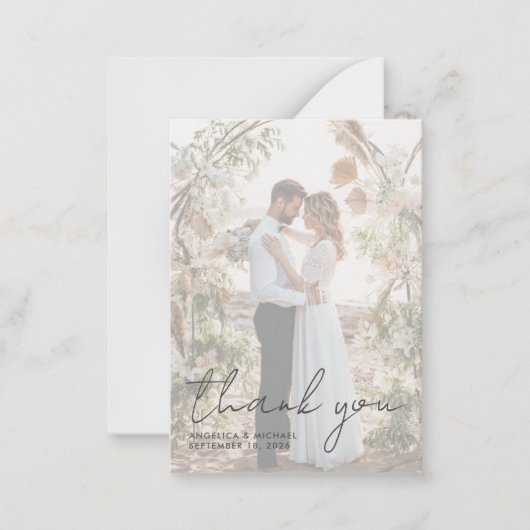 Moderne foto-overlay scriptweddenschap Bedankt Notitiekaartje (Voorkant)