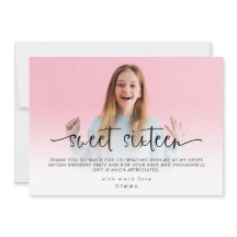 Moderne foto-overlay Sweet Sixteen Bedankt