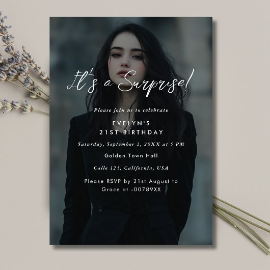 Moderne foto overlay Verjaardag Surprise Party Kaart
