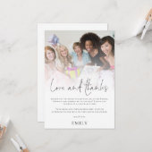 Moderne foto-overlay Vrijgezellenfeest Love Bedank Kaart (Voorkant / Achterkant in situ)