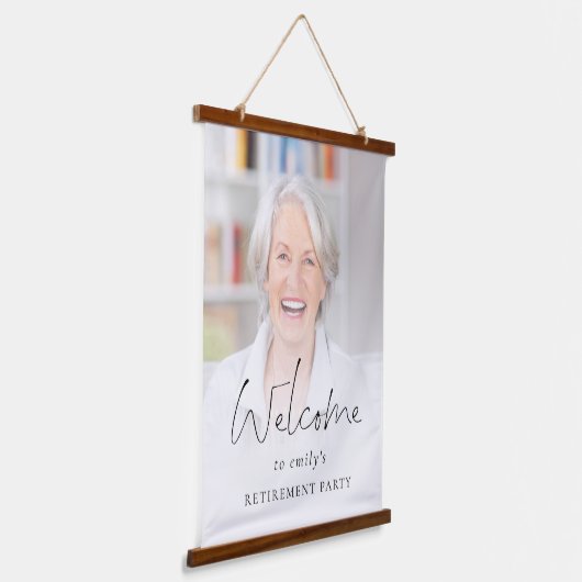 Moderne foto-overlay Welkom bij Pensioenpartij Hangend Wandkleed (Gebogen)