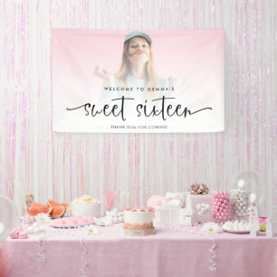 Moderne foto overlay Welkom bij Sweet Sixteen Spandoek
