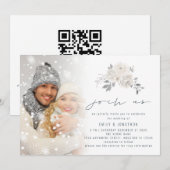 Moderne foto-overlay witte bloemen Doe mee Trouwfe Kaart (Voorkant / Achterkant)