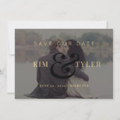 Moderne foto overlay zwart goud bruiloft save the date (Voorkant)