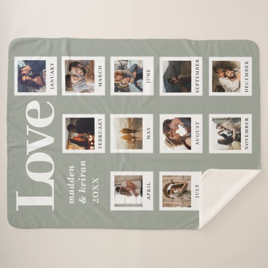 Moderne foto paar liefde Valentijnsdag Sage Green Sherpa Deken (Voorkant (horizontaal))