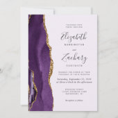 Moderne foto Paars Gold Agate Lavender Wedding Kaart (Voorkant)