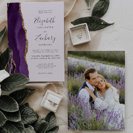 Moderne foto Paars Gold Agate Lavender Wedding Kaart