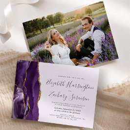 Moderne foto Paars Gold Agate Lavender Wedding Kaart