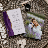 Moderne foto Paars Gold Agate Lavender Wedding Kaart