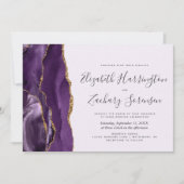Moderne foto Paars Gold Agate Lavender Wedding Kaart (Voorkant)