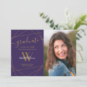 Moderne foto Paars monogram Geometrisch Afstuderen Aankondiging (Staand voorkant)
