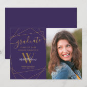 Moderne foto Paars monogram Geometrisch Afstuderen Aankondiging (Voorkant / Achterkant)