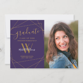 Moderne foto Paars monogram Geometrisch Afstuderen Aankondiging