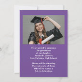 Moderne foto Paarse Afstuderen Aankondiging (Achterkant)