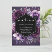 Moderne foto Paarse bloemen bruiloft Save The Date (Staand voorkant)