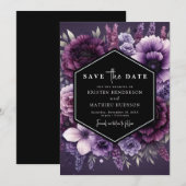 Moderne foto Paarse bloemen bruiloft Save The Date (Voorkant / Achterkant)