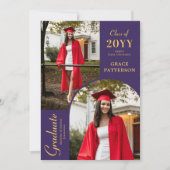 Moderne foto Paarse gouden Afstuderen aankondiging (Voorkant)