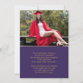 Moderne foto Paarse gouden Afstuderen aankondiging (Achterkant)