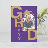 Moderne foto Paarse gouden Afstuderen uitnodiging (Staand voorkant)