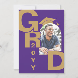 Moderne foto Paarse gouden Afstuderen uitnodiging