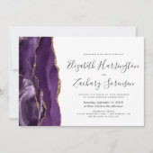 Moderne foto Paarse gouden agaat bruiloft Kaart (Voorkant)