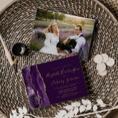 Moderne foto Paarse gouden agaat pruim bruiloft Kaart