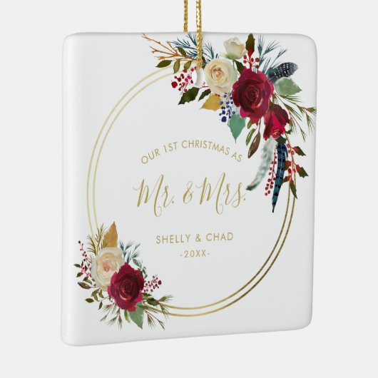 Moderne foto Pas getrouwd Elegant Onze Eerste Kers Keramisch Ornament (Rechts)