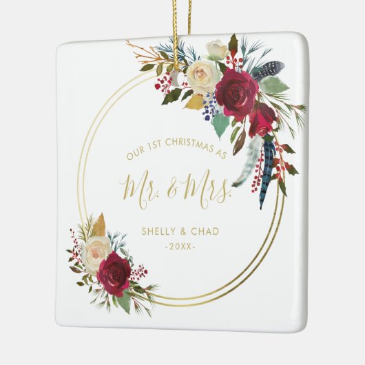 Moderne foto Pas getrouwd Elegant Onze Eerste Kers Keramisch Ornament (Links)