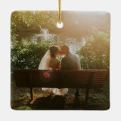 Moderne foto Pas getrouwd Elegant Onze Eerste Kers Keramisch Ornament (Achterkant)