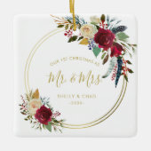 Moderne foto Pas getrouwd Elegant Onze Eerste Kers Keramisch Ornament (Voorkant)