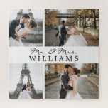 Moderne foto Passen getrouwd Monogram White Legpuzzel<br><div class="desc">Viel je recente huwelijk met deze vier foto's,  monogrammed.</div>