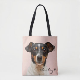 Moderne foto Pet Voeg Jouw naam Paw Print toe Tote Bag