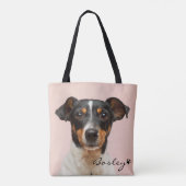 Moderne foto Pet Voeg Jouw naam Paw Print toe Tote Bag (Achterkant)