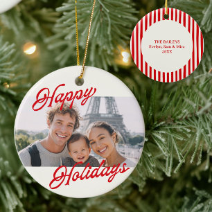 Moderne foto prettige feestdagen familie-erfstuk keramisch ornament