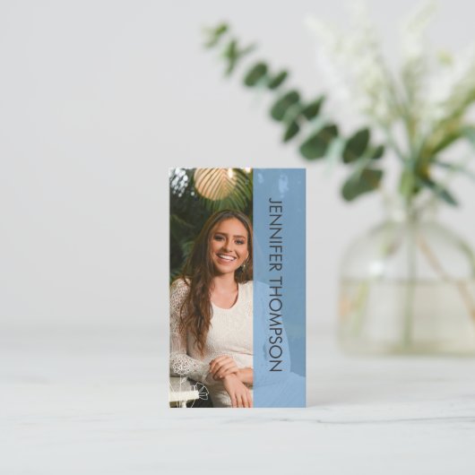 Moderne foto Professioneel Blauw Visitekaartje (Staand voorkant)